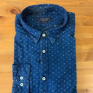Zara Mens Slim Fit Denim Long-Sleeve Shirt - Large